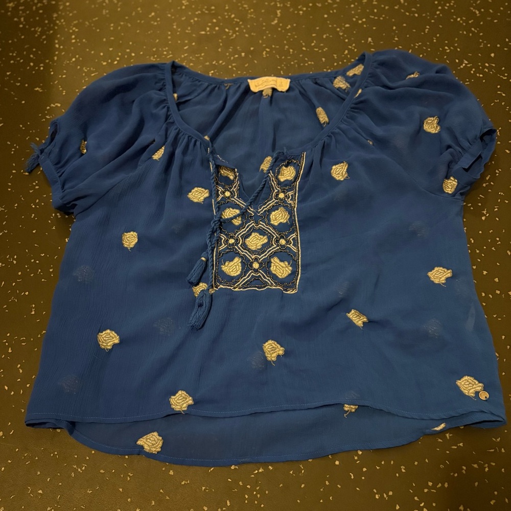 Embroidered Blue Women's Top